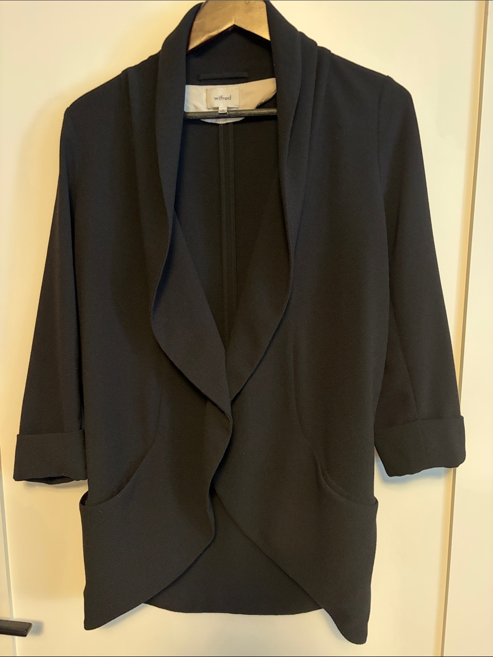 Wilfred Black Open-Front Draped Blazer Jacket